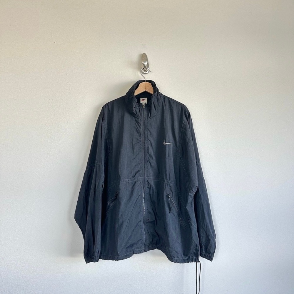 Vintage Nike Windbreaker Jacket XL Black Contrast Stitch 90s Mesh Lined Full Zip